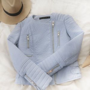 Zara | Pastel Blue | Vegan Leather Biker Jacket!